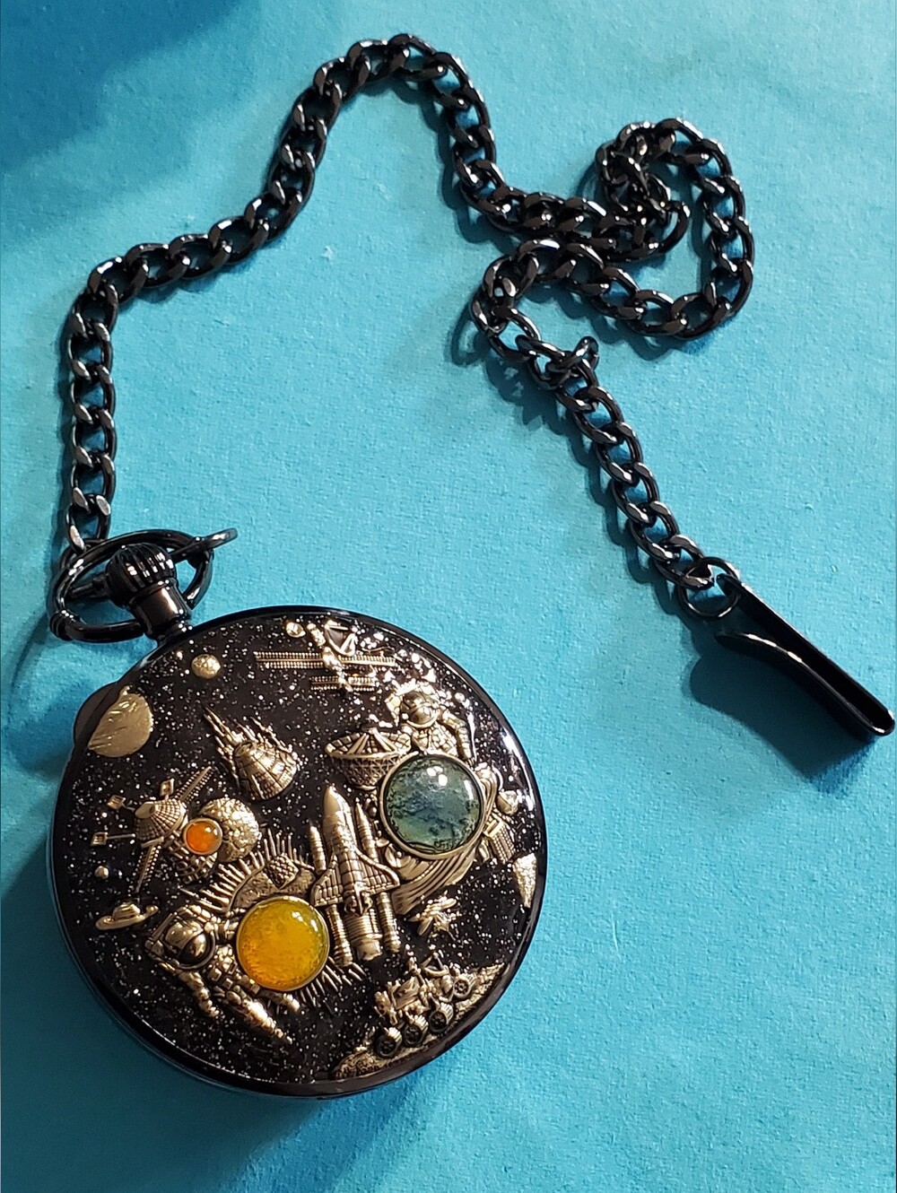 Tribute To Space Exploration Mechanical Musical Skeleton Pocket Watch - Picture 13 of 14